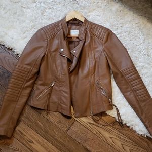 Caramel Brown Vegan Leather Jacket